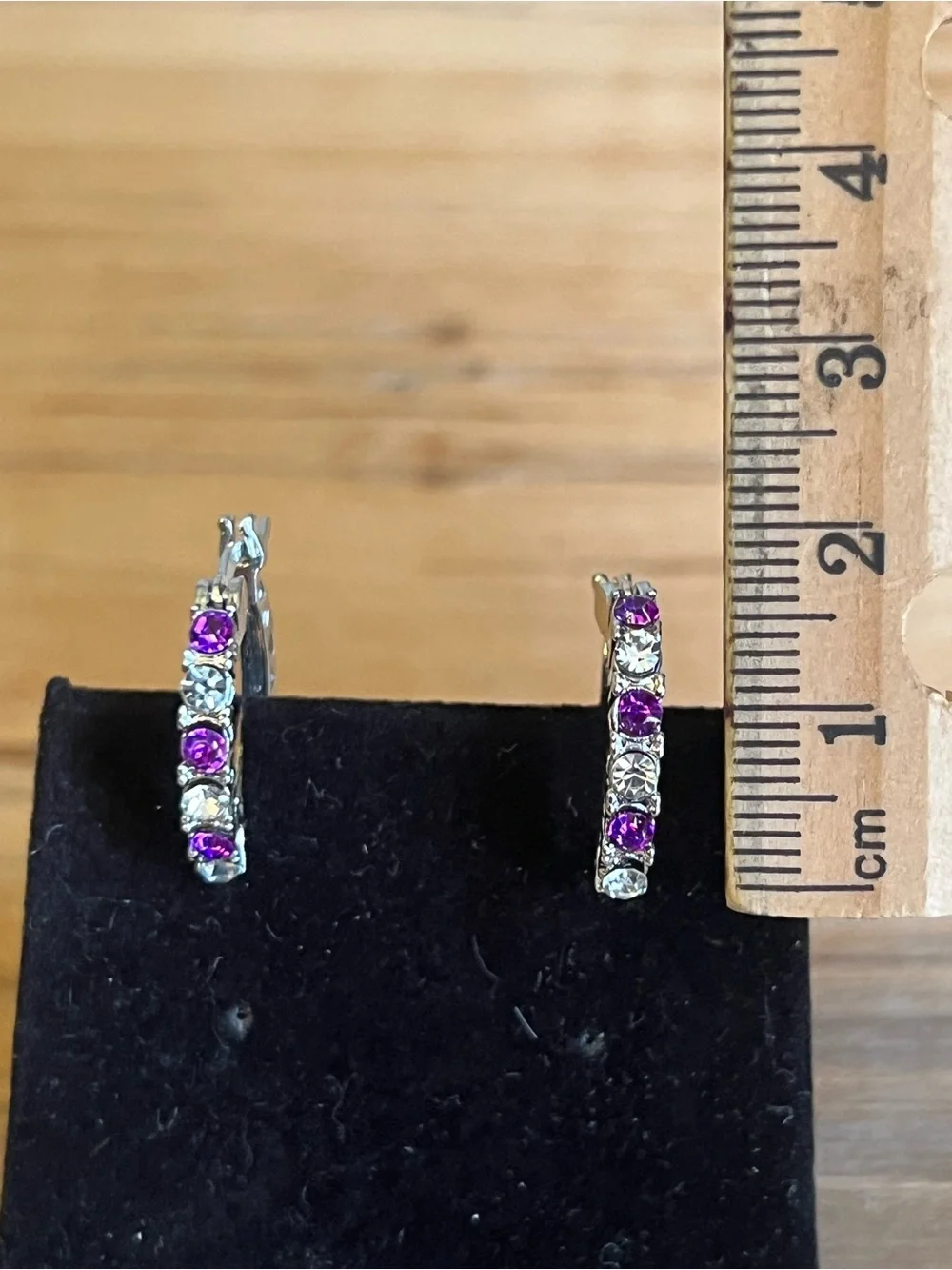 Silver Tone Hoop Earrings with Purple and Clear Stones - Women Jewelry